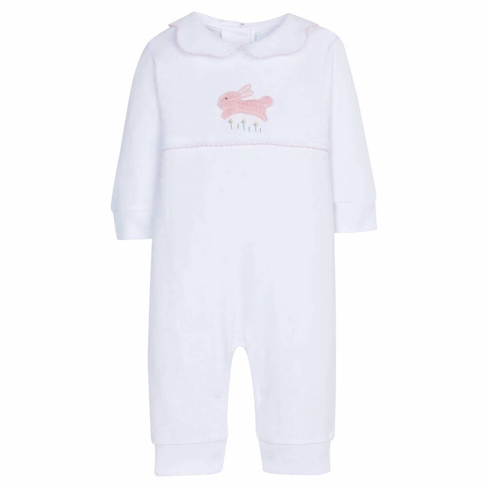 NEW LITTLE ENGLISH kids' crochet playsuit in pink bunny